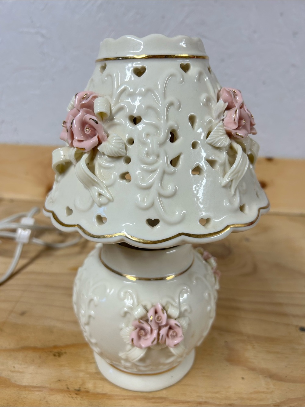 Lenox Cream and Pink Porcelain Lantern with Gold Trim